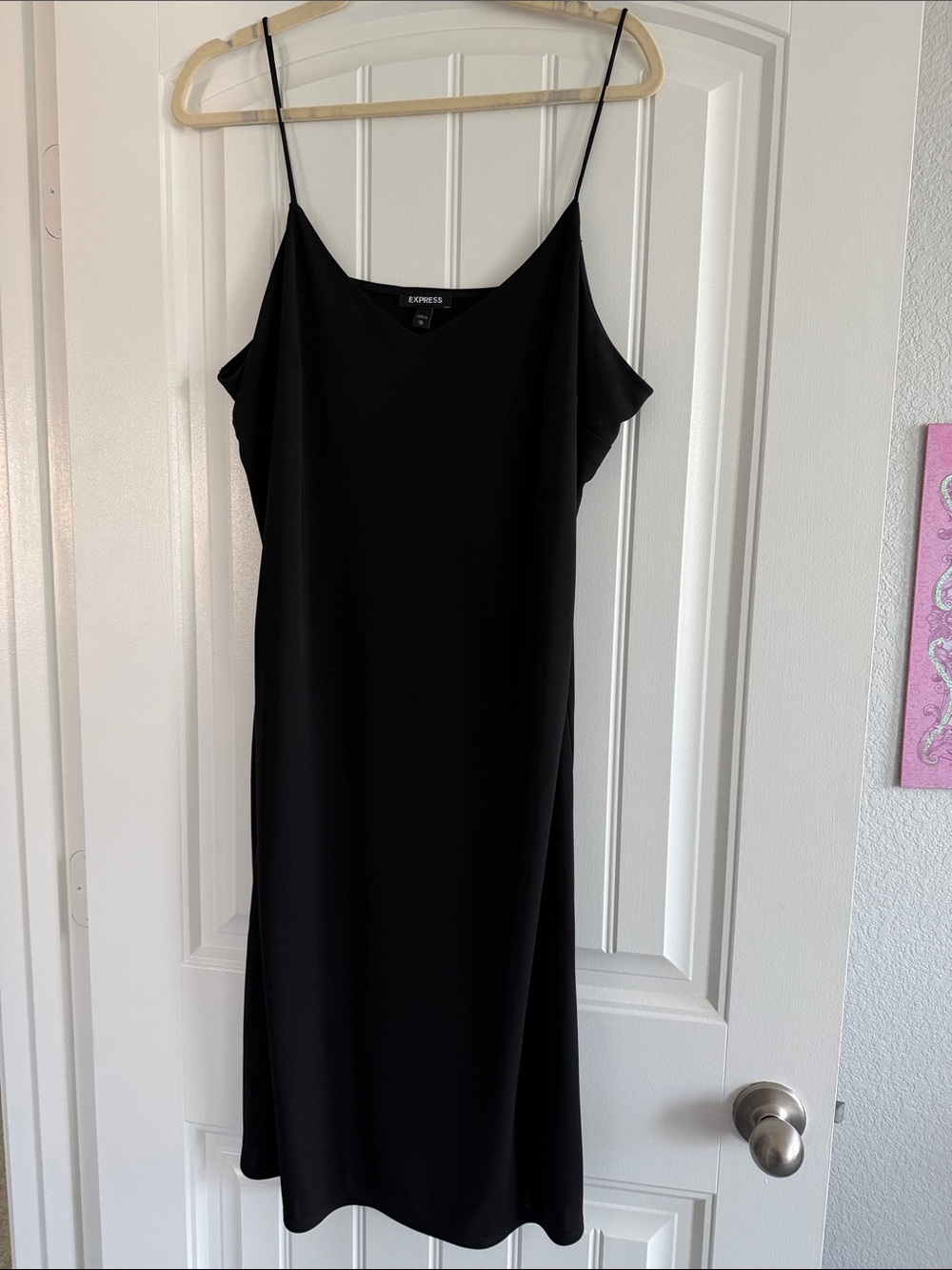 Express Black Midi Slip Dress with Spaghetti Straps